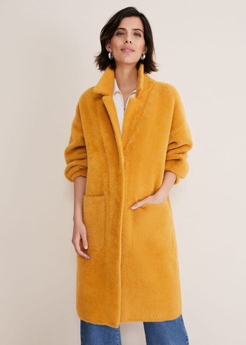 Phase Eight Maddie Balloon Sleeve Fluffy Coats Yellow USA | 5098431-IY